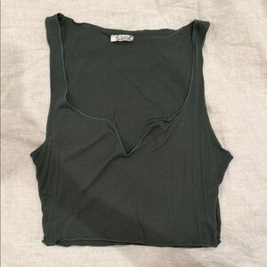 Free People Dark Green Sleeveless Ribbed Crop Top